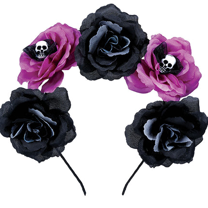 Bandeau d'Halloween noir et violet Fleurs