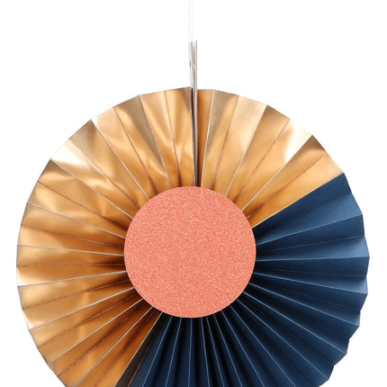 Eventails en papier bleu 35cm 3pcs