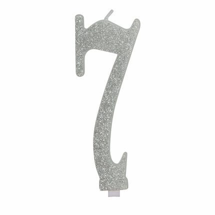 Bougie argentée 7 ans pailletée 12.5cm
