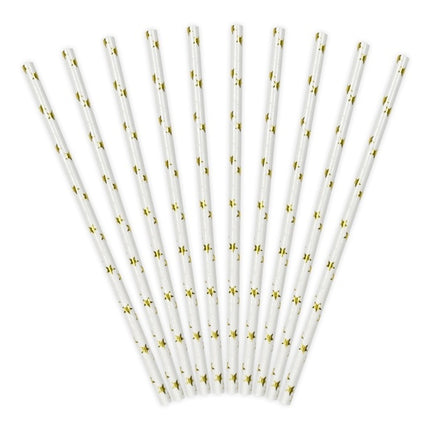 Pailles en papier dorées avec étoiles 19.5cm 10pcs