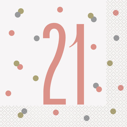 Serviettes de table 21 ans or rose 33cm16pcs