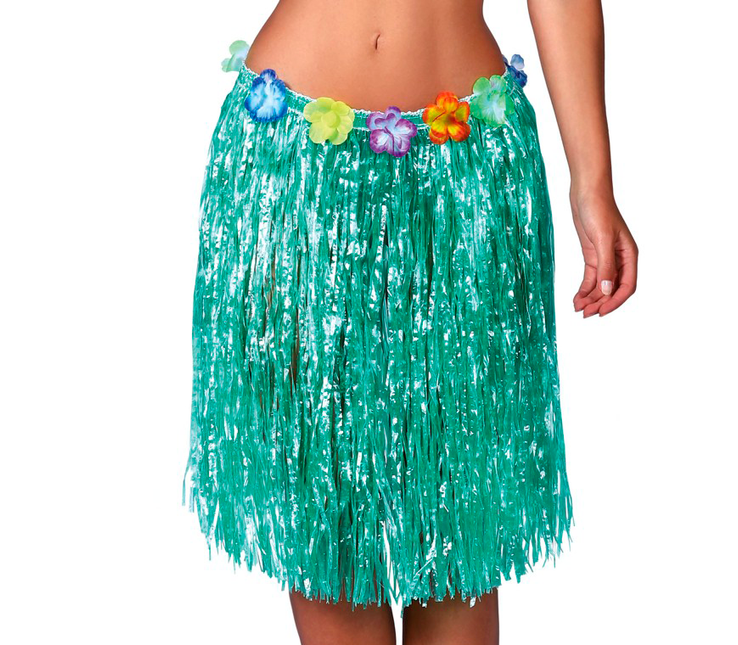Jupe Hawaï Fleurs Vertes 50cm
