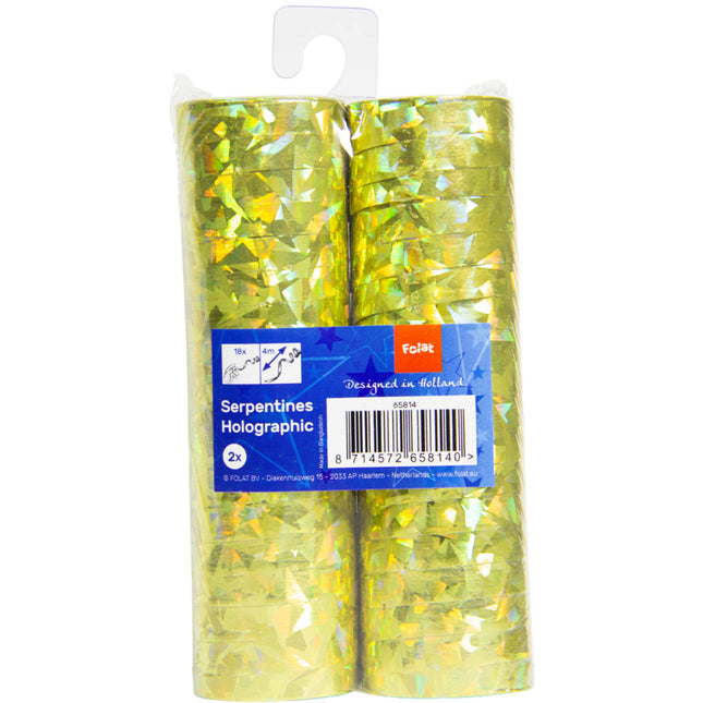 Serpentins dorés Holographiques 4m 18 anneaux 2pcs