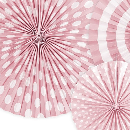 Eventails en papier rose clair Set 3 pièces