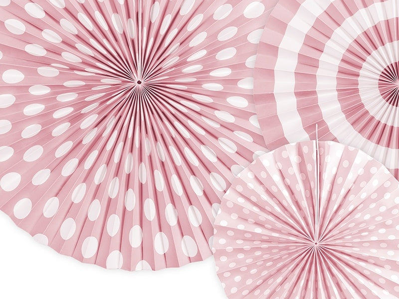 Eventails en papier rose clair Set 3 pièces