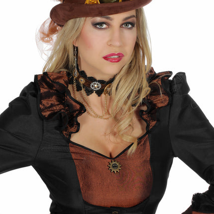 Chapeau marron Steampunk avec lunettes