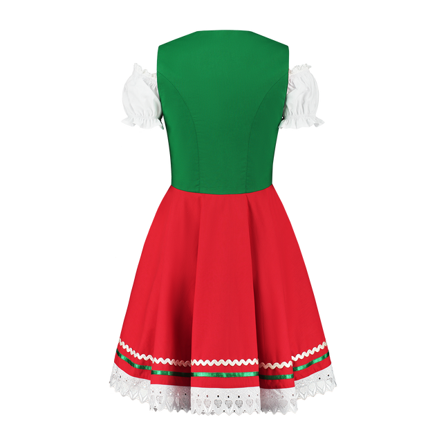 Robe Dirndl Oktoberfest Rouge Vert Dames 2 Pièces