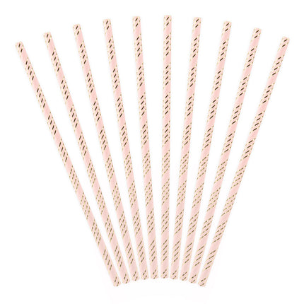 Pailles en papier rose clair or 19.5cm 10pcs