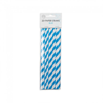 Pailles en papier rayées bleues 19.7cm 20pcs
