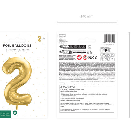 2 Year Figure Balloon Gold Empty 72cm