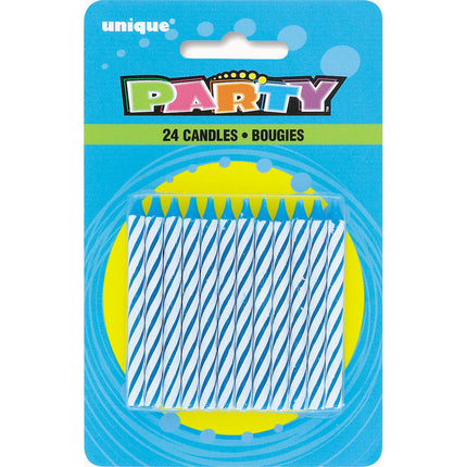 Bougies bleues rayées 14cm 24pcs