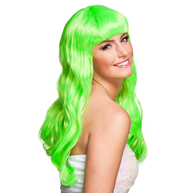 Perruque cheveux longs vert lime