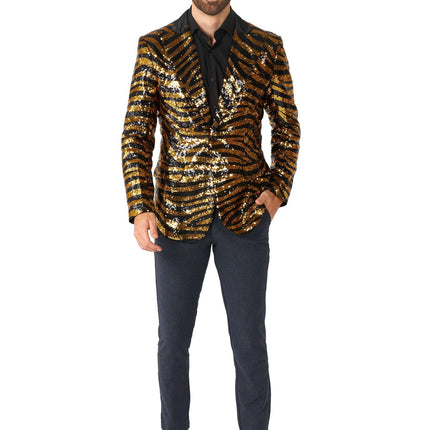 Or Noir Tigre Paillet Blazer Hommes <tc>OppoSuits</tc>