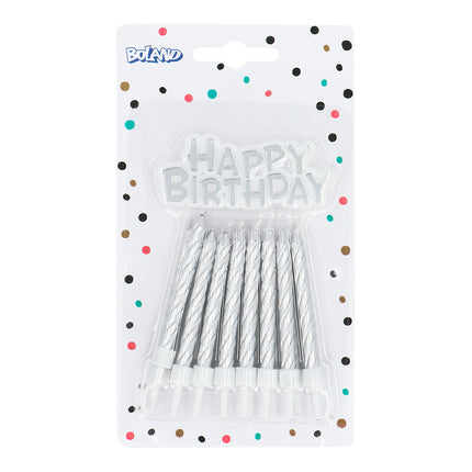 Bougies argentées de joyeux anniversaire 16pcs