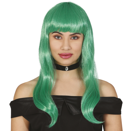 Perruque verte cheveux mi-longs