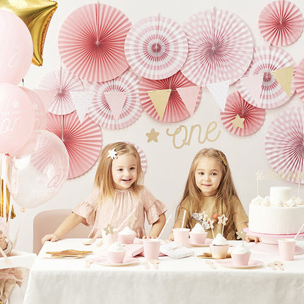 Eventails en papier rose clair Set 3 pièces