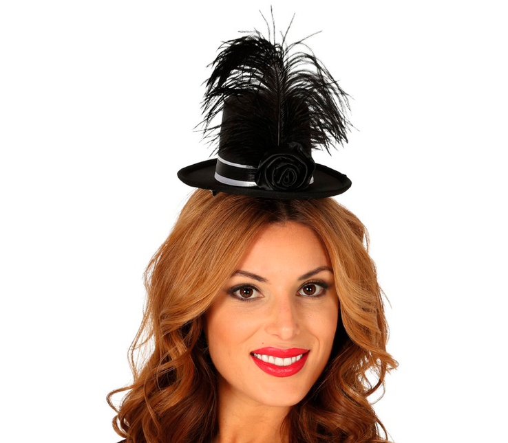 Bandeau Mini Chapeau Plumes Noir