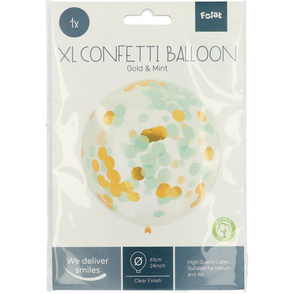 Ballon Confetti Bleu Or 61cm