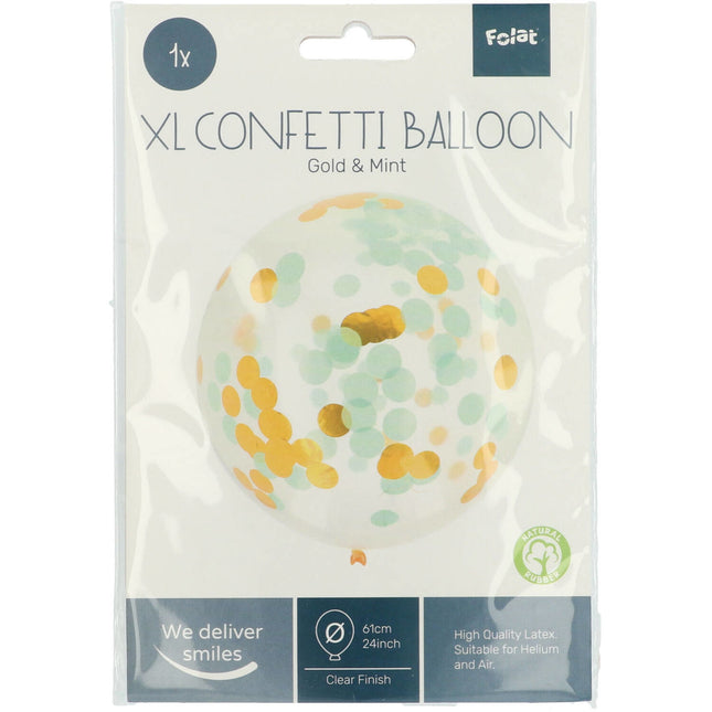 Ballon Confetti Bleu Or 61cm