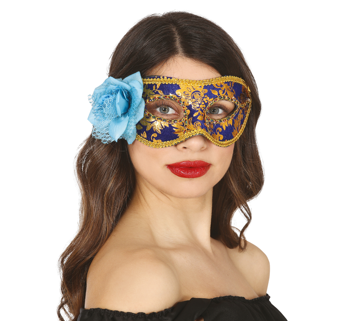 Masque à fleurs bleu or