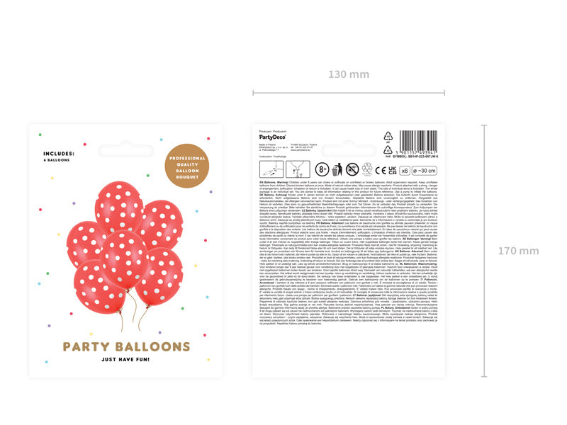 Ballons rouges à pois blancs 30cm 6pcs