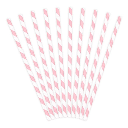 Pailles en papier rose clair blanc 19.5cm 10pcs