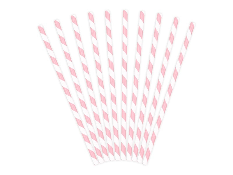 Pailles en papier rose clair blanc 19.5cm 10pcs