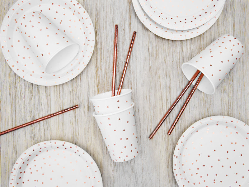 Assiettes blanches à pois or rose 18cm 6pcs