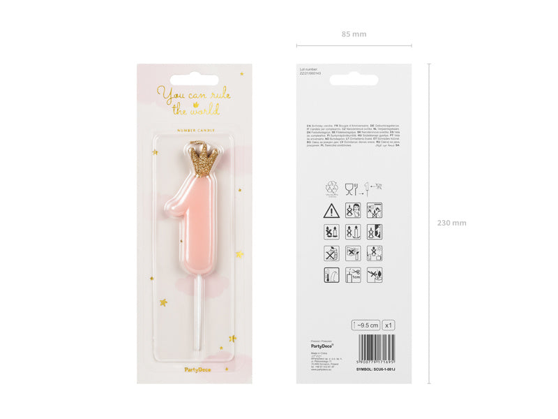 Bougie 1 an rose clair 9.5cm