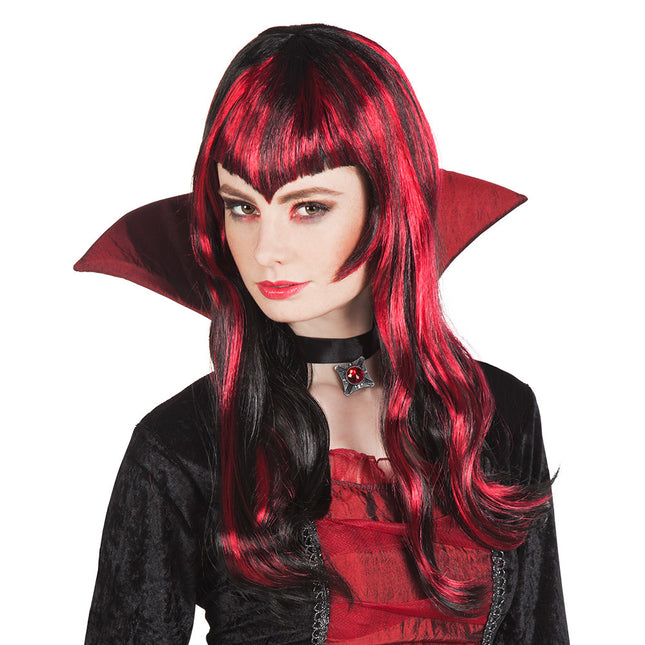 Perruque d'Halloween Cheveux longs Rouges Noirs