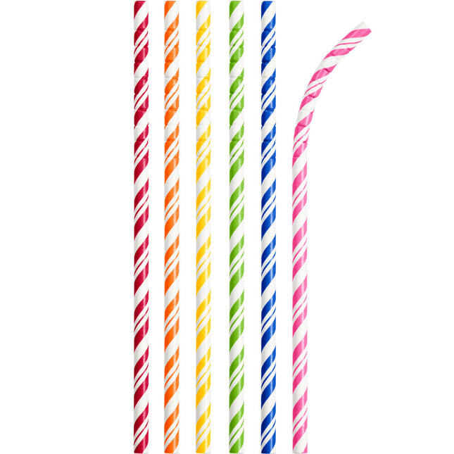 Pailles colorées rayées 24pcs