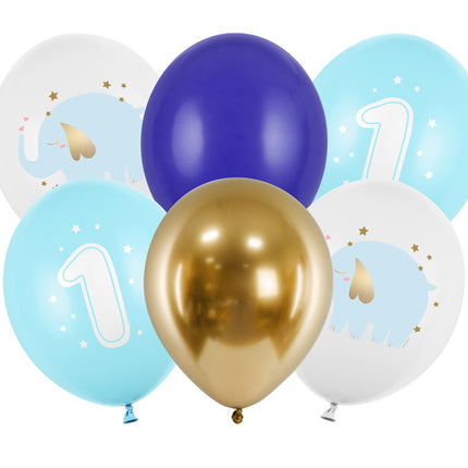 Ballons 1 an Mix bleu 30cm 6pcs