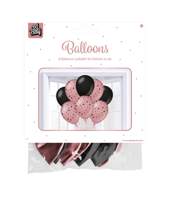 Ballons noirs or rose 30cm 6pcs