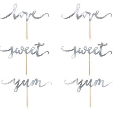Décor de gâteau Love Silver 13cm 6pcs