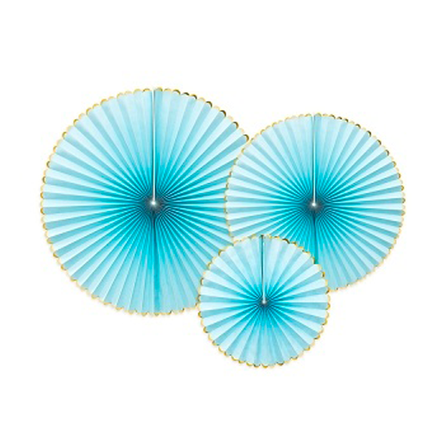 Eventails en papier bleu clair or 23-40cm 3 pièces