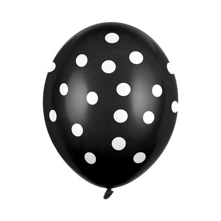 Ballons noirs à pois blancs 30cm 6pcs