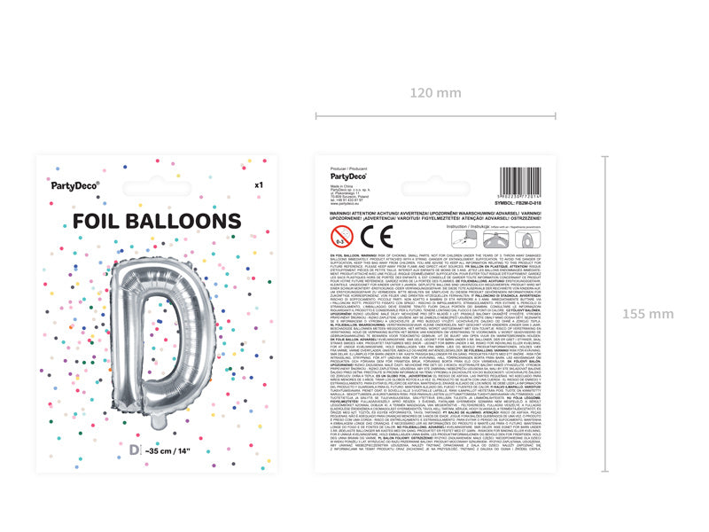 Ballon de baudruche Lettre D Argent Vide 35cm
