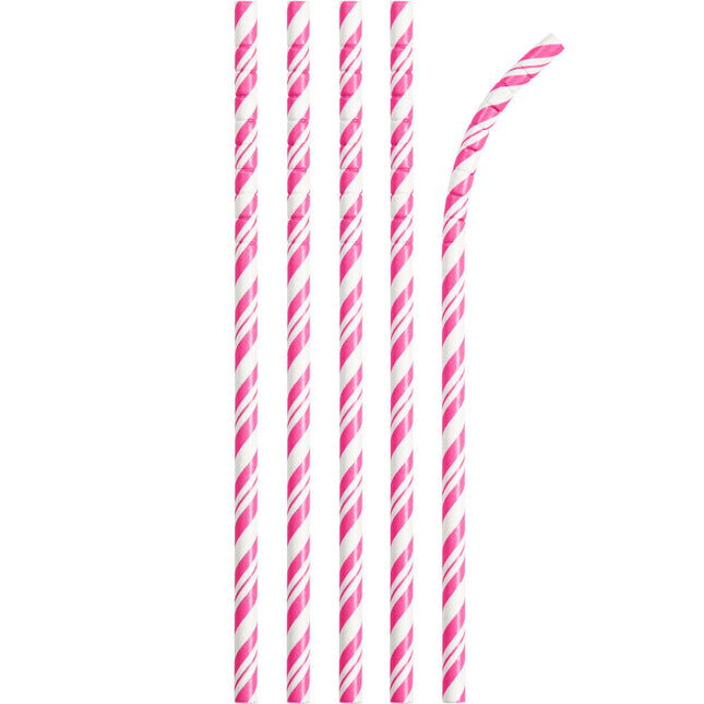 Pailles roses rayées 24pcs