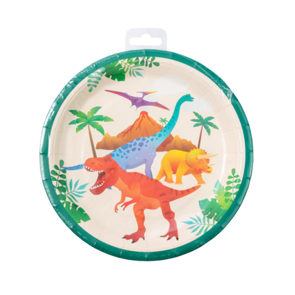Assiettes Dino colorées 23cm 8pcs