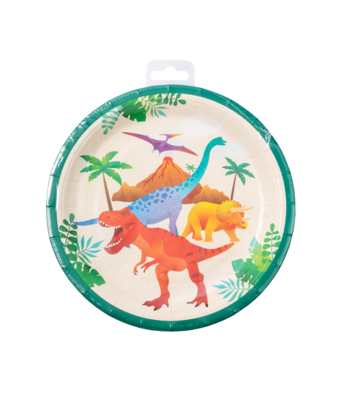 Assiettes Dino colorées 23cm 8pcs