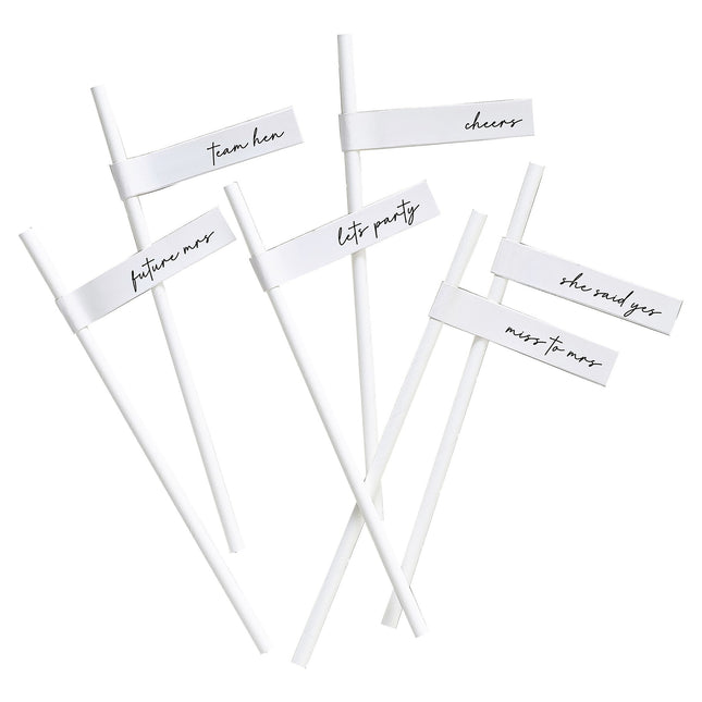 Pailles pour l'enterrement de vie de jeune fille blanches 16pcs