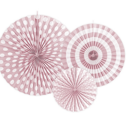 Eventails en papier rose clair Set 3 pièces