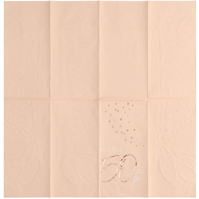 Serviettes de table 50 ans or rose 33cm 10pcs