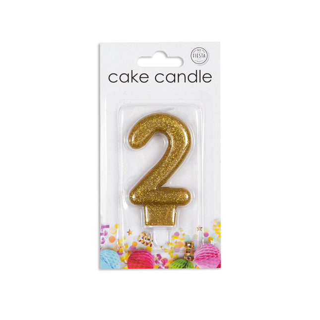 Bougie 2 ans paillettes d'or 7cm