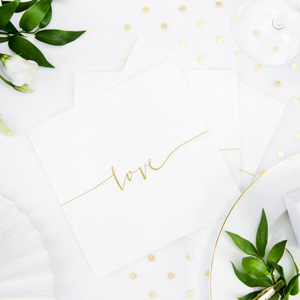 Serviettes de table Love Gold 33cm 20pcs