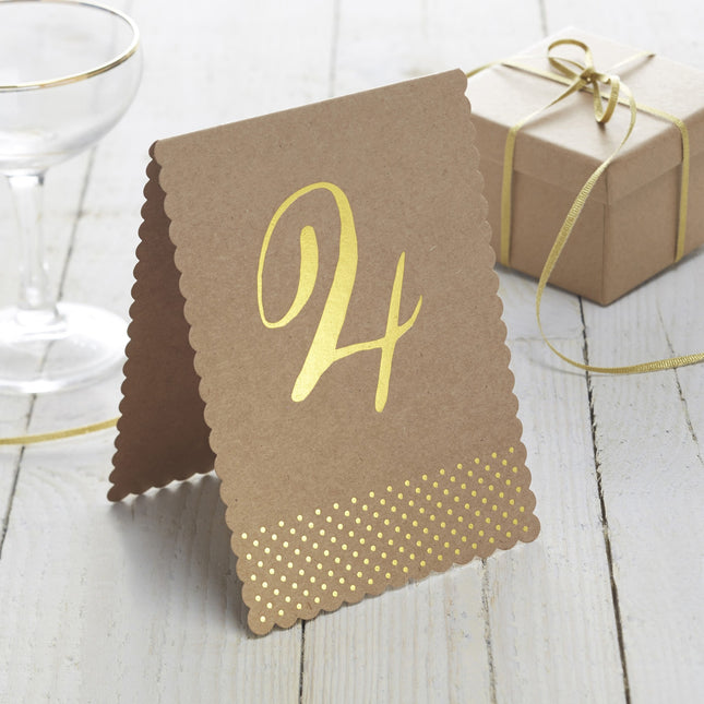 Numéros de table Marron/Doré 12pcs