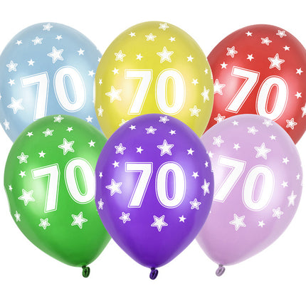 Ballons 70 ans colorés métalliques 30cm 6pcs