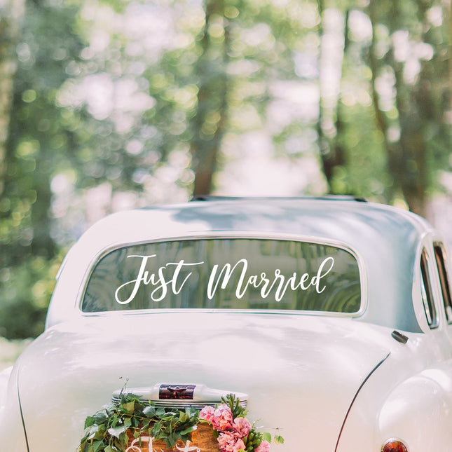 Autocollant de voiture Just Married blanc 60cm
