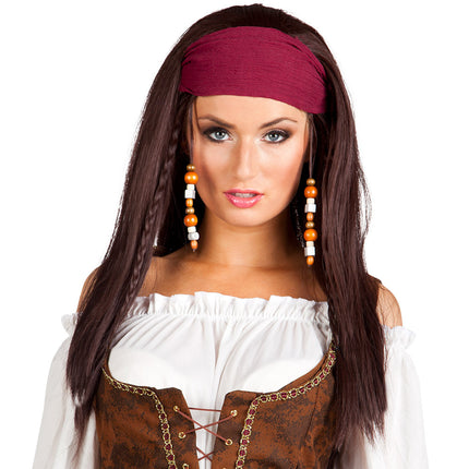 Perruque Pirate Marron Trinity avec Bandana