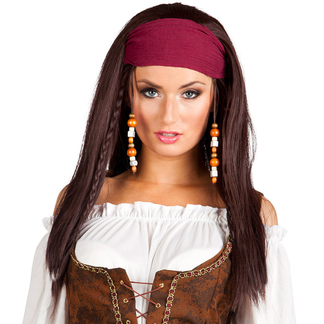 Perruque Pirate Marron Trinity avec Bandana